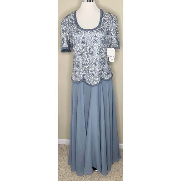 NWT Scala Blue Beaded Sequin Evening Gown Size L - Picture 2 of 12